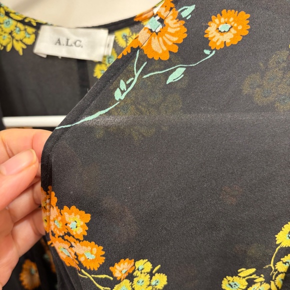 A.L.C. Stephanie Black Peach Lime Floral Silk Dress - Picture 3 of 4